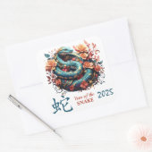 Blauw Bloemen 2025 Chinees Jaar van de Slang Vierkante Sticker (Envelop)
