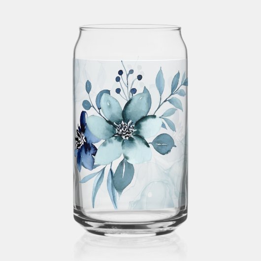 Blauw Bloemen 4 Can Glas Drinkware Set (Voorkant)