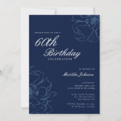 Blauw Bloemen 60ste Verjaardagsfeest Kaart (Voorkant)