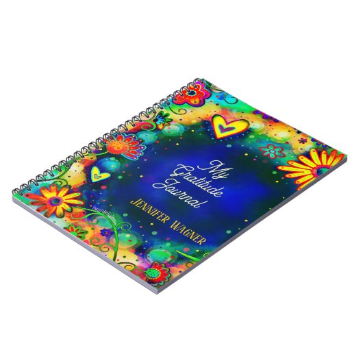  Blauw Bloemen Aangepaste Naam Dankbaarheid Journa Notitieboek (Linkerzijde)