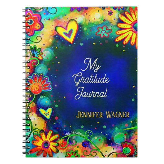  Blauw Bloemen Aangepaste Naam Dankbaarheid Journa Notitieboek (Voorkant)