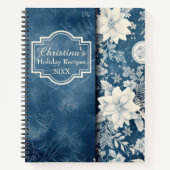 Blauw Bloemen Aangepaste Vakantie Recept Cookbook Notitieboek (Voorkant)