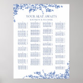 Blauw  Bloemen Alfabetische Bruiloft Zitplaatsen Poster (Voorkant)