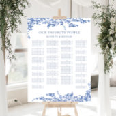 Blauw  Bloemen Alfabetische Bruiloft Zitplaatsen Poster