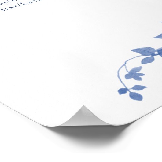 Blauw  Bloemen Alfabetische Bruiloft Zitplaatsen Poster (Hoek)