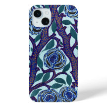 Blauw Bloemen Art Deco Print Reproductie door Segu