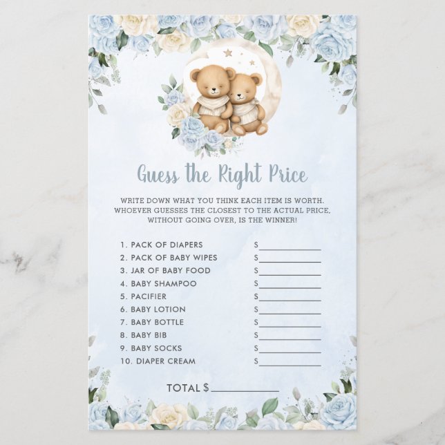 Blauw Bloemen Baby Beren Twin Guess Juiste Prijs S (Voorkant)