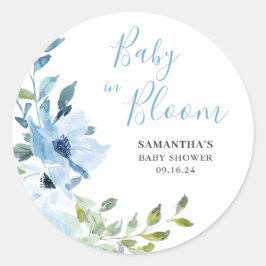 Blauw Bloemen Baby in Bloom Jongensdouche Ronde Sticker