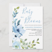 Blauw Bloemen Baby in Bloom Shower Kaart (Voorkant)