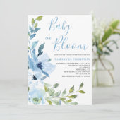 Blauw Bloemen Baby in Bloom Shower Kaart (Staand voorkant)