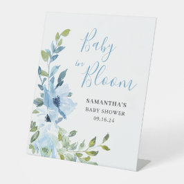 Blauw Bloemen Baby in Bloom Shower Reclamebord Met Voetstuk