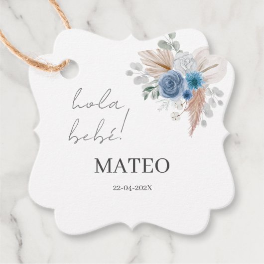 Blauw Bloemen Baby shower Jongen Spaans Bedankjes Labels (Voorkant)