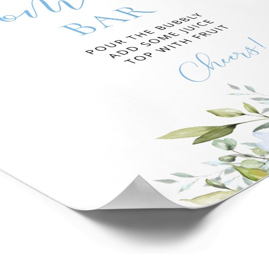 Blauw Bloemen baby shower Mom-osa bar teken Poster (Hoek)