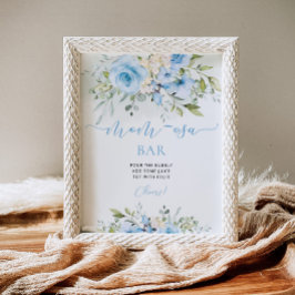 Blauw Bloemen baby shower Mom-osa bar teken Poster