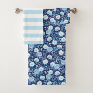 Blauw Bloemen badhanddoek set Bad Handdoek