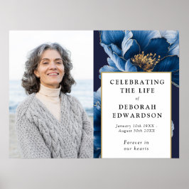Blauw Bloemen begrafenis viering van het leven Fot Poster