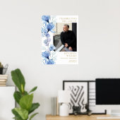 Blauw Bloemen begrafenis viering van het leven Fot Poster (Thuiskantoor)