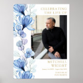 Blauw Bloemen begrafenis viering van het leven Fot Poster (Voorkant)