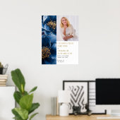 Blauw Bloemen begrafenis viering van het leven Fot Poster (Thuiskantoor)