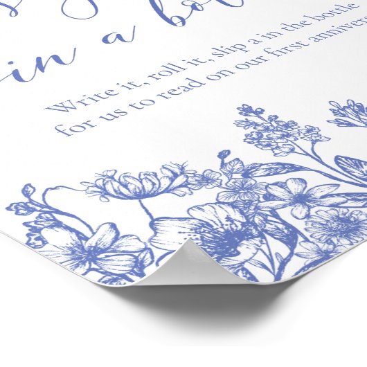 Blauw Bloemen Bericht in een Flessenteken Spel Poster (Hoek)