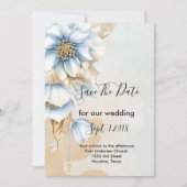  Blauw Bloemen Bewaar de datum Kaart (Voorkant)