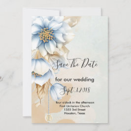 Blauw Bloemen Bewaar de datum Kaart