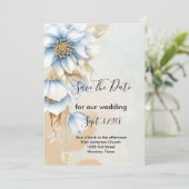  Blauw Bloemen Bewaar de datum Kaart (Staand voorkant)