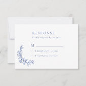 Blauw Bloemen & Bladeren Bruiloft RSVP Kaart (Voorkant)