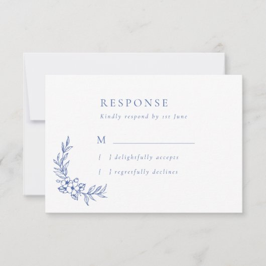  Blauw Bloemen & Bladeren Bruiloft RSVP Kaart (Voorkant)