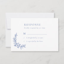  Blauw Bloemen & Bladeren Bruiloft RSVP Kaart