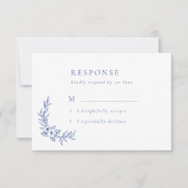  Blauw Bloemen & Bladeren Bruiloft RSVP Kaart