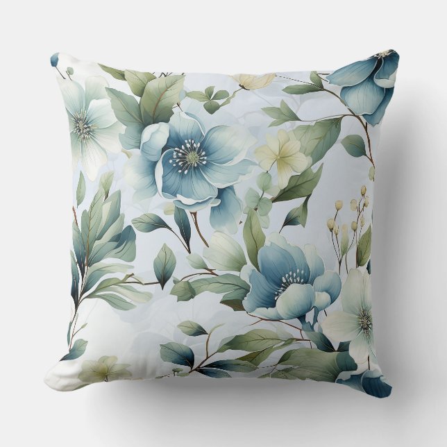  Blauw Bloemen Bloemen Bloemen Sierkussen (Voorkant)