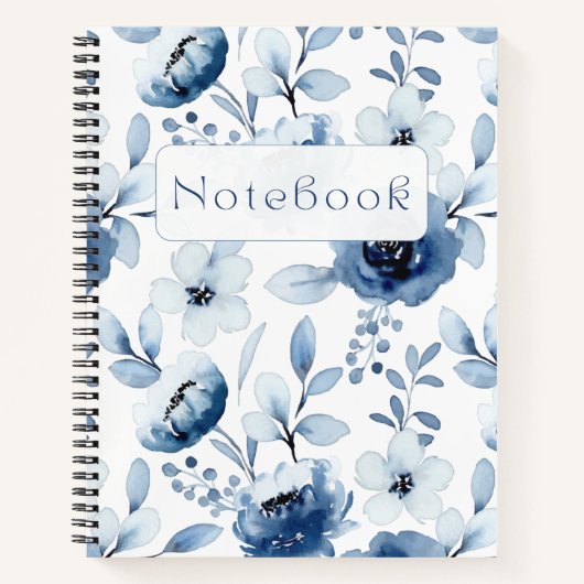 Blauw Bloemen Bloemen Notitieboek (Voorkant)