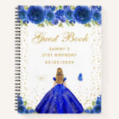 Blauw Bloemen Blond Haar Prinses Gastenboek Notitieboek (Voorkant)