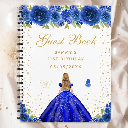 Blauw Bloemen Blond Haar Prinses Gastenboek Notitieboek