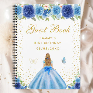 Blauw Bloemen Blond Haar Prinses Gastenboek Notitieboek