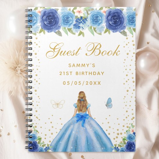 Blauw Bloemen Blond Haar Prinses Gastenboek Notitieboek