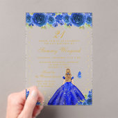 Blauw Bloemen Blond Haar Prinses Verjaardagsfeest Acryl Uitnodigingen (Insitu (Draagbaar))