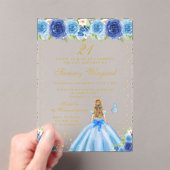 Blauw Bloemen Blond Haar Prinses Verjaardagsfeest Acryl Uitnodigingen (Insitu (Draagbaar))