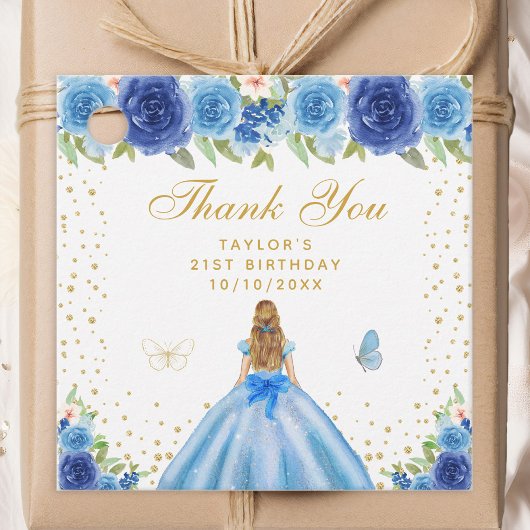 Blauw Bloemen Blond Haar Prinses Verjaardagsfeest Bedankjes Labels