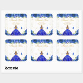 Blauw Bloemen Blond Haar Prinses Verjaardagsfeest Vierkante Sticker (Vel)