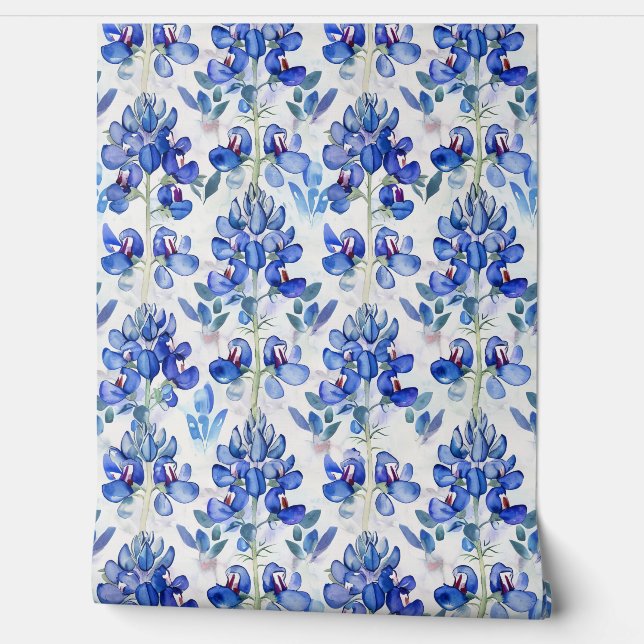 Blauw Bloemen Bluebonnet Texas Wilde Bloem Patroon Behang (Afrollen)