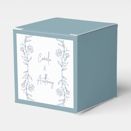 Blauw Bloemen Boho Side Border Bruiloft Bedankdoosjes (Voorkant Zijde)