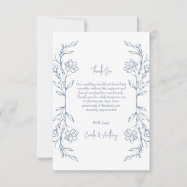 Blauw Bloemen Boho Side Border Bruiloft Bedankkaart