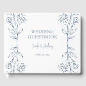 Blauw Bloemen Boho Side Border Bruiloft Gastenboek (Voorkant)