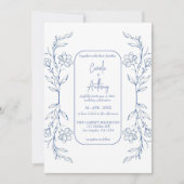 Blauw Bloemen Boho Side Border Bruiloft Kaart (Voorkant)