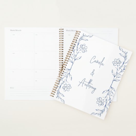 Blauw Bloemen Boho Side Border Bruiloft Planner (Display)