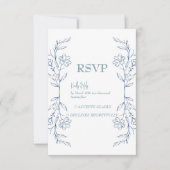 Blauw Bloemen Boho Side Border Bruiloft RSVP Kaartje (Voorkant)