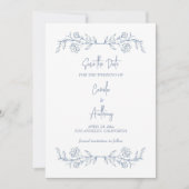 Blauw Bloemen Boho Top Border Bruiloft Kaart (Voorkant)