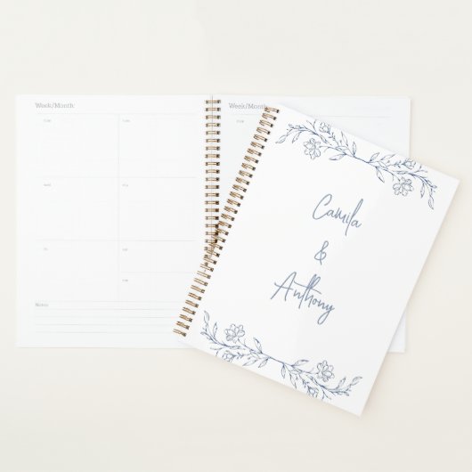 Blauw Bloemen Boho Top Border Bruiloft Planner (Display)